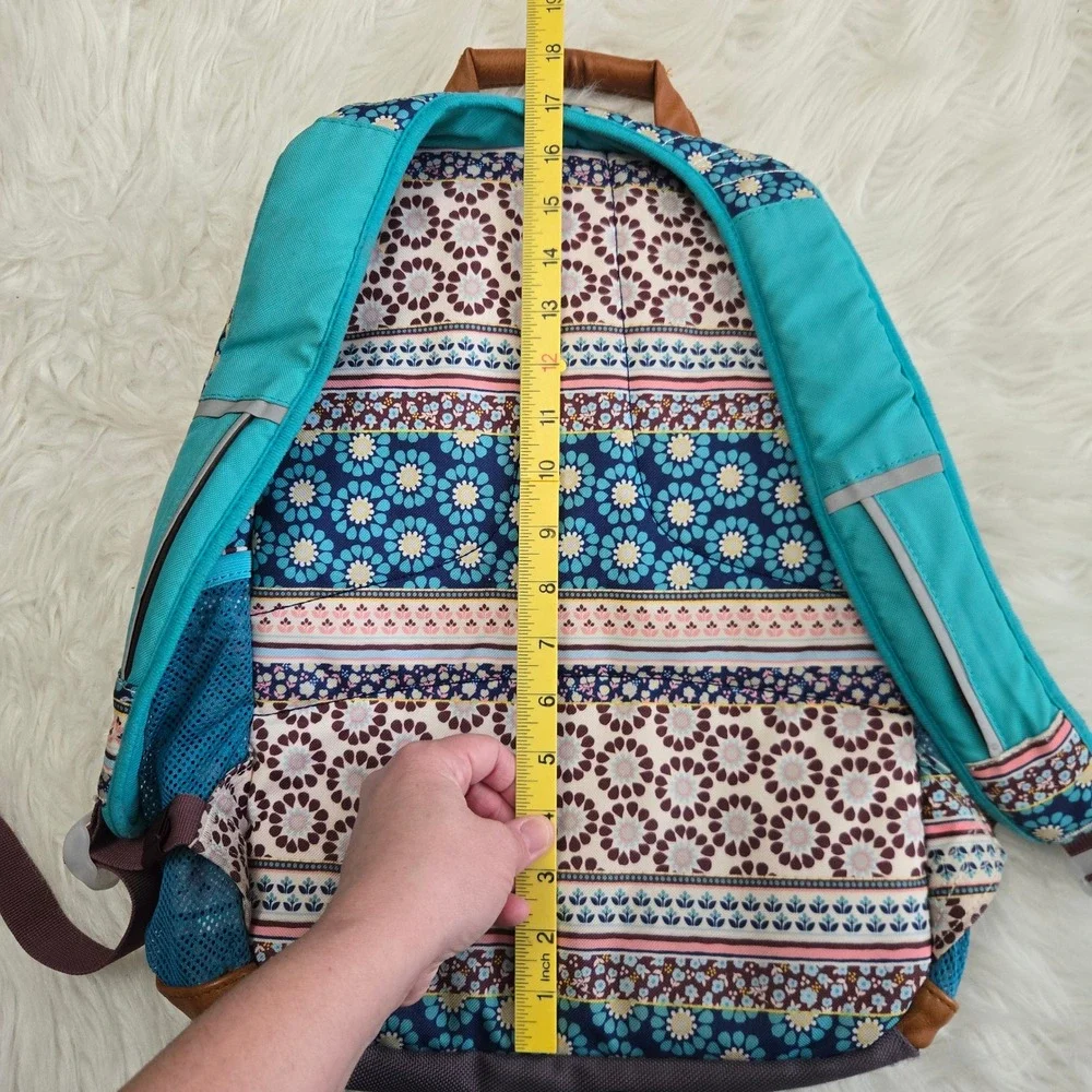 Garnet Hill Kids Floral Boho Backpack Blue Pink Monogram School Bag 17in